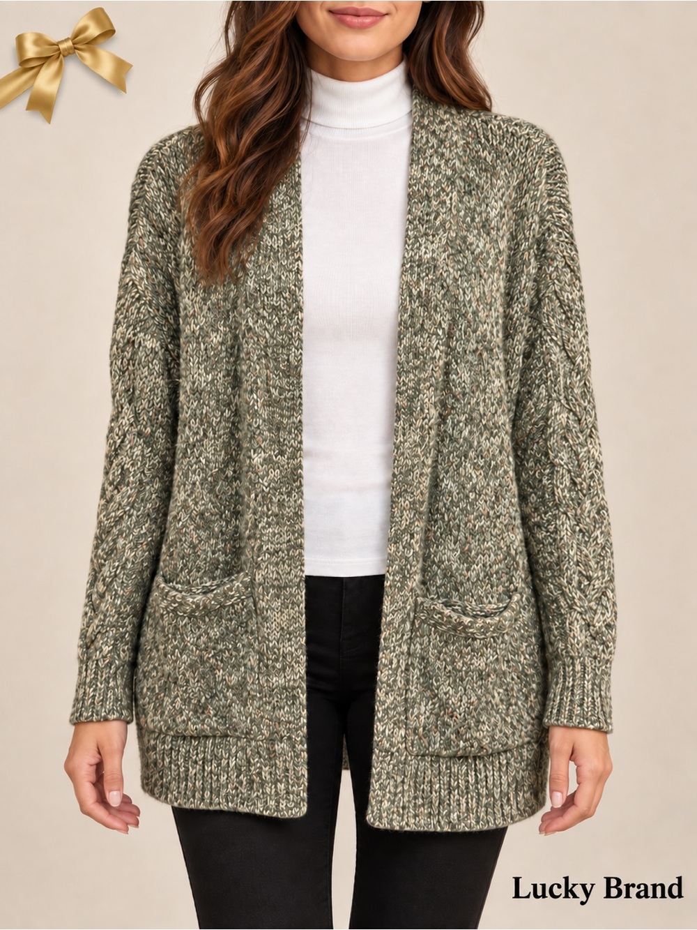 Lucky Brand Venice Marl Cable Knit Pocket Cardigan Size Small